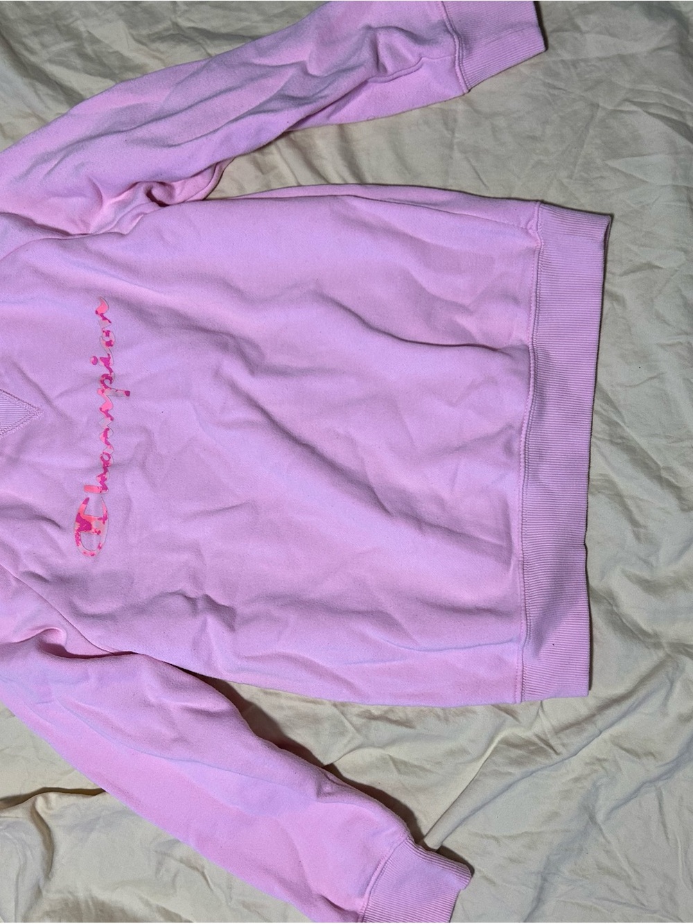 Champion Light Pink Crewneck with Script Chest Logo